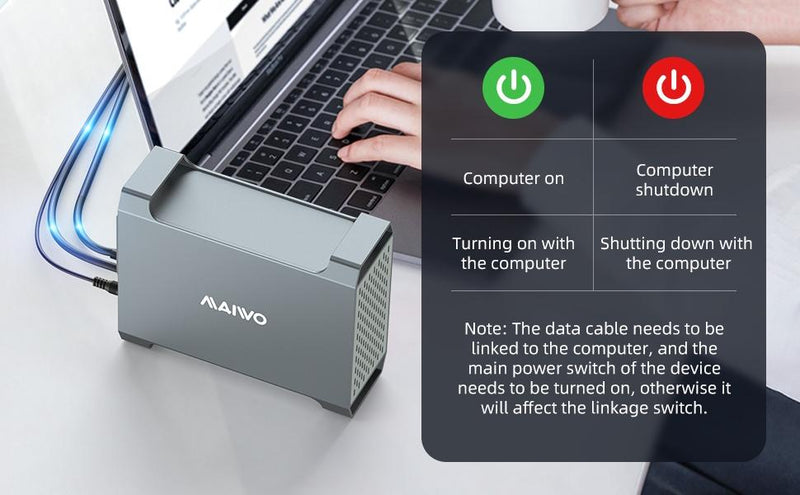 MAIWO K35282C USB-C 3.1 Extern Kabinett Aluminium för 2x 3.5" SATA HDD med stöd för RAID