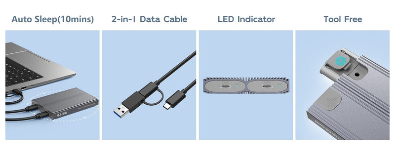Maiwo Dual Disk NVMe SSD-hölje USB-C 3.1 GEN2 10 Gbps