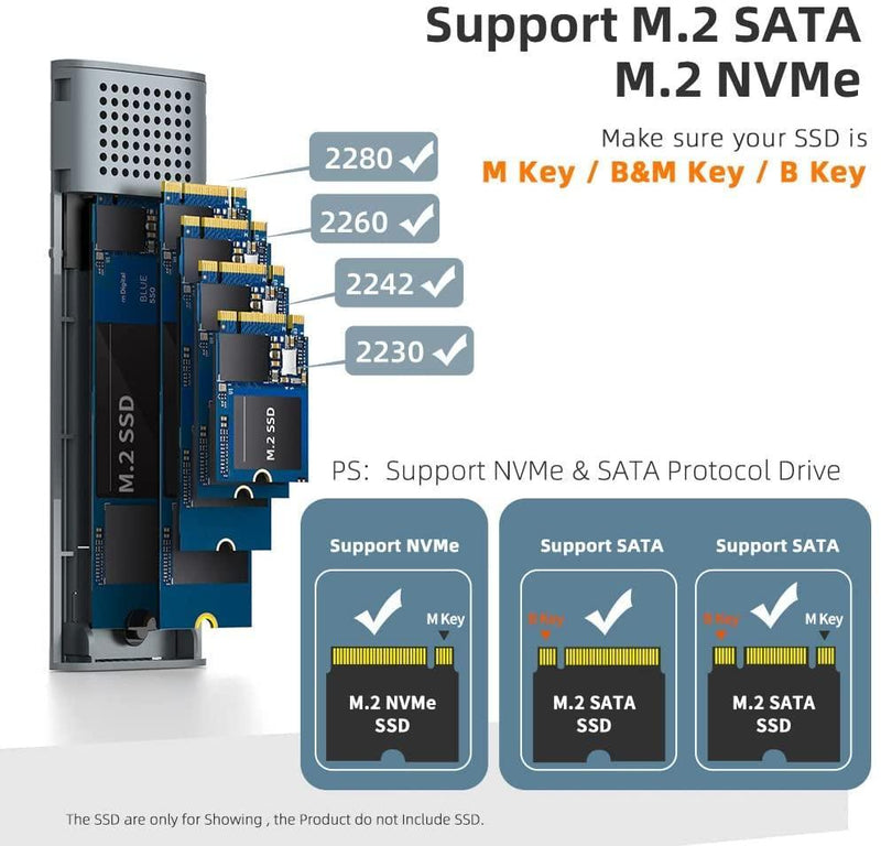 Maiwo K1689 M.2 SATA & NVMe SSD kombo till USB3.2 Gen2 10Gbps extern kabinett skruvlös design aluminium