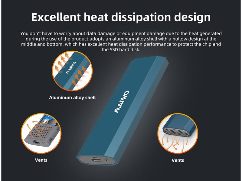 Maiwo K1690 M.2 SATA & NVMe SSD kombo till USB3.2 Gen2 10Gbps extern kabinett skruvlös design aluminium
