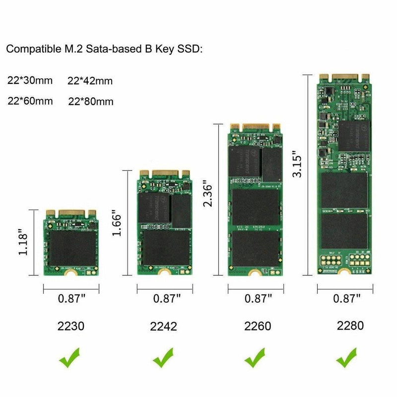 Maiwo K16N M.2 SATA SSD till USB3.1 GEN1 5Gbps extern Lagringskabinett 2230-2242-2260-2280 NGFF B-Key och B&M-Key  aluminium