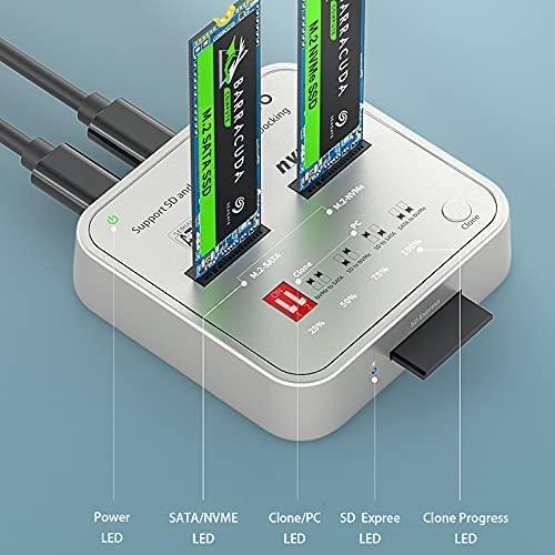 Maiwo K3016CL dockingstation för hårddiskkloning SATA och NVMe SSD 1:1 USB3.2 Gen2 10Gbps M-Key och B+M Key SD Express kortläsare