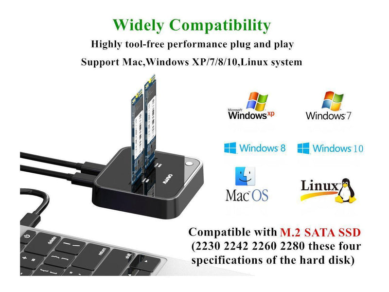 Maiwo K3016S dockingstation för hårddiskkloning of M.2 SATA SSD USB3.2 Gen1 5Gbps 1:1 B&M Key