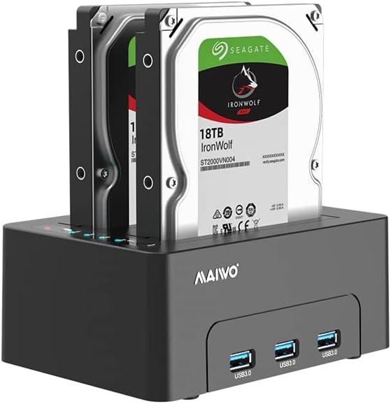 Maiwo K3082H USB 3.1 GEN1 5Gbps Dockningsstation för 2st 2,5-3,5 SATA HDD SSD upp till 14TB med stöd för UASP 3xUSB3.1 hubb