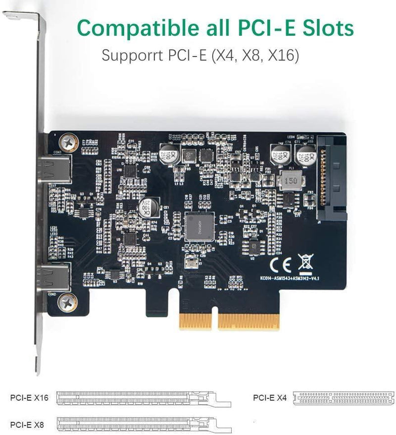 Maiwo KC014 PCI Express x4 kort till 2x externa USB3,2 Gen2 USB-C 10Gbps