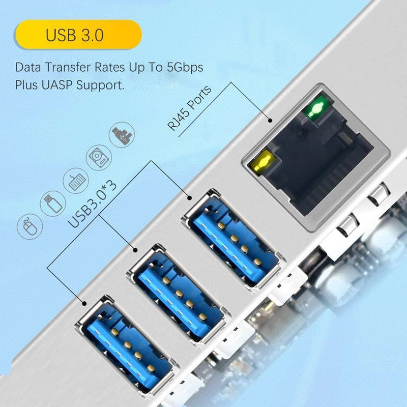 Maiwo KC015 PCI Express x1kort till 3xUSB3.0 5Gbps och 1x Gigabit Ethernet