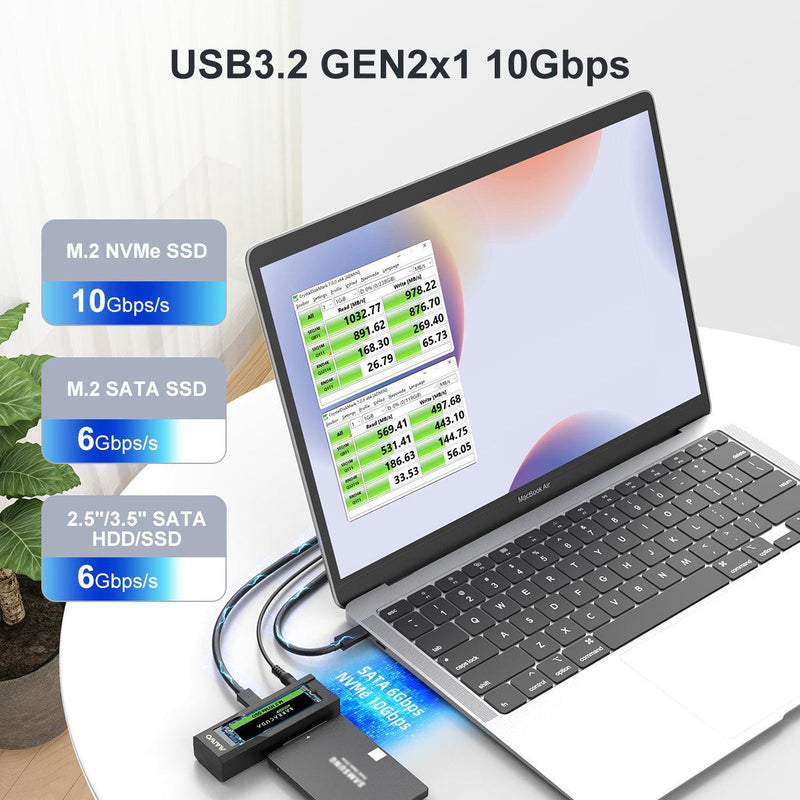 Maiwo USB-C adapter till NVMe/SATA M.2 SSD och 2,5"/3,5" SATA HDD USB-C 3.2 10Gbps