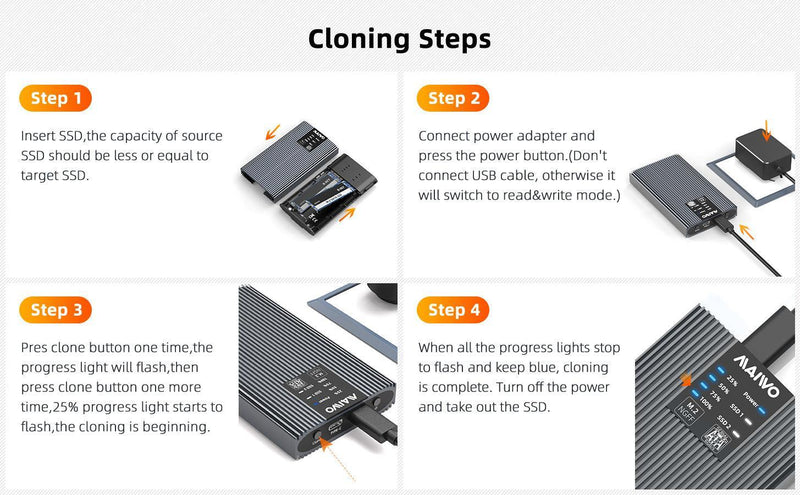 Maiwo extern kabinett för hårddiskkloning M.2 SATA SSD USB3.2 5Gbps 1:1