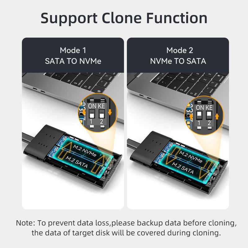 Maiwo extern kabinett för hårddiskkloning M.2 SATA och NVMe SSD USB3.2 10Gbps 1:1 HDD Clone