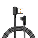 Mcdodo CA-4671 Vinklad Lightning (Non MFI) till vinklad USB A kabel för synkning och snabb laddning, med LED, svart, 1,2m