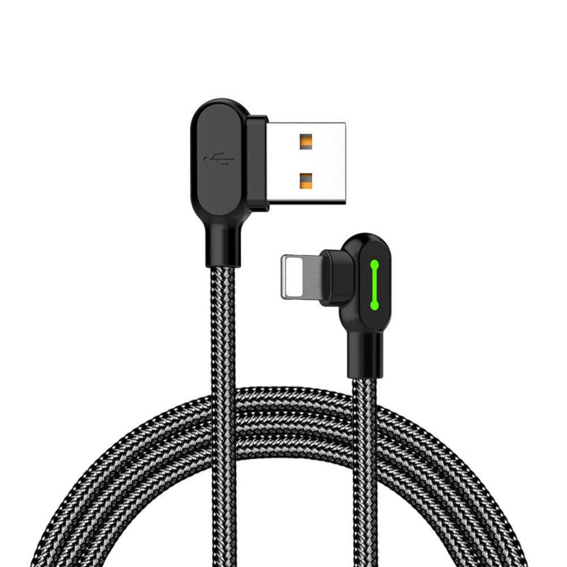 Mcdodo CA-4674 Vinklad Lightning (Non MFI) till vinklad USB A kabel för synkning och snabb laddning med LED svart 50cm