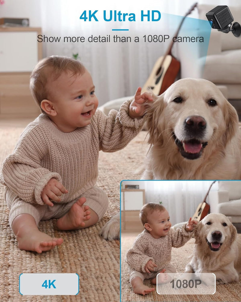 Mini Camera, 4K HD WiFi Surveillance Camera Indoor for Live Transmission Night Vision Camera with Motion Sensor