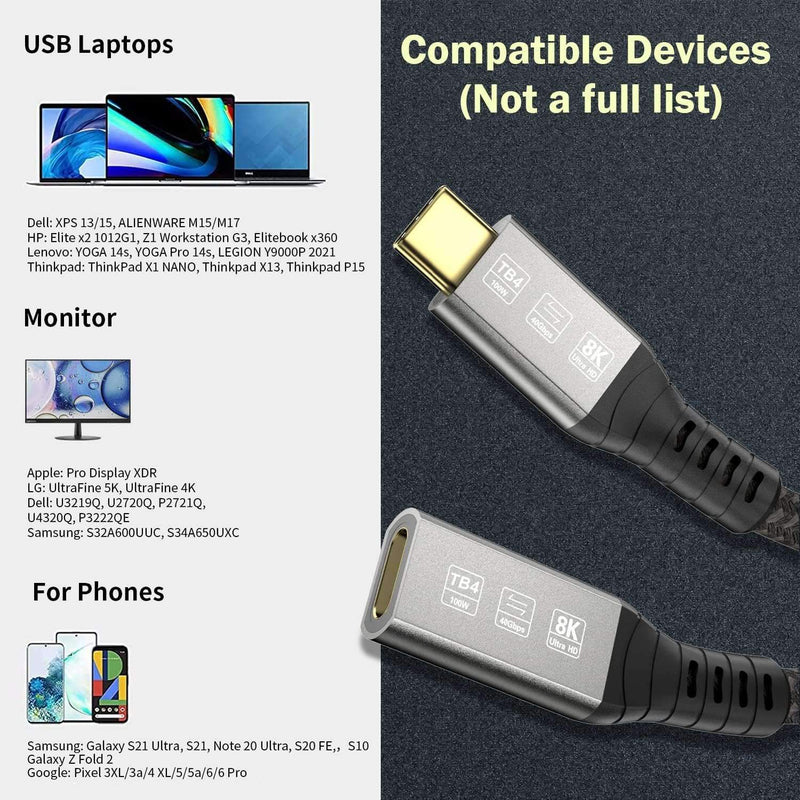 NÖRDIC 0,5m Thunderbolt 4 förlängningskabel, USB-C hane till hona, 240W snabbladdning, 40Gbps, 8K 60Hz