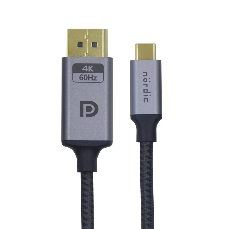 NÖRDIC 0,5m USBC till Displayport kabel UHD 4K 60Hz 21,6Gbps DP Alt Mode 1.2  HDCP, Aluminium kontakter Space Grey