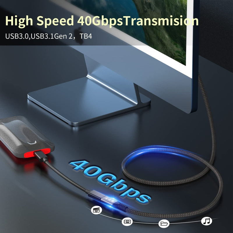 NÖRDIC 0,8m Thunderbolt 4 förlängningskabel, USB-C hane till hona, 100W snabbladdning, 40Gbps, 8K 60Hz