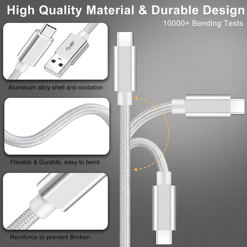 NÖRDIC 15cm USB3.2 Gen1 USB-C till A nylonflätad kabel snabbladdning 3A 5Gbps Power Delivery PD 60W vit