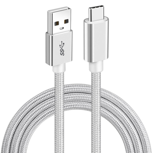 NÖRDIC 15cm USB3.2 Gen1 USB-C till A nylonflätad kabel snabbladdning 3A 5Gbps Power Delivery PD 60W vit