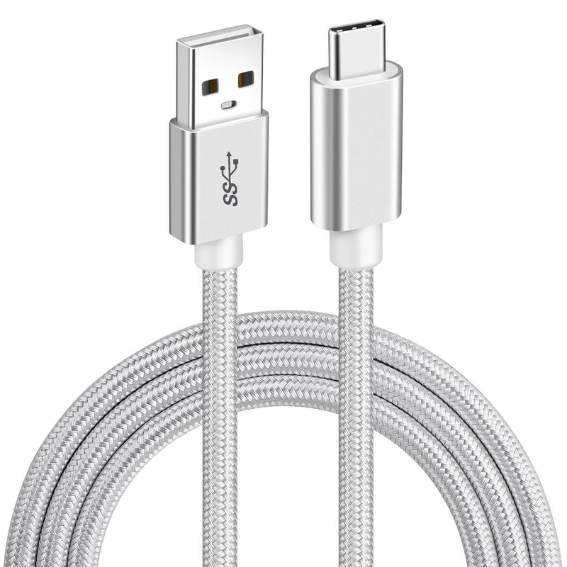 NÖRDIC 15cm USB3.2 Gen1 USB-C till A nylonflätad kabel snabbladdning 3A 5Gbps Power Delivery PD 60W vit