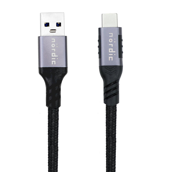 NÖRDIC 1,5m USB3.2 Gen1 USB-C till A nylonflätad kabel snabbladdning 3A 5Gbps Power Delivery PD 60W