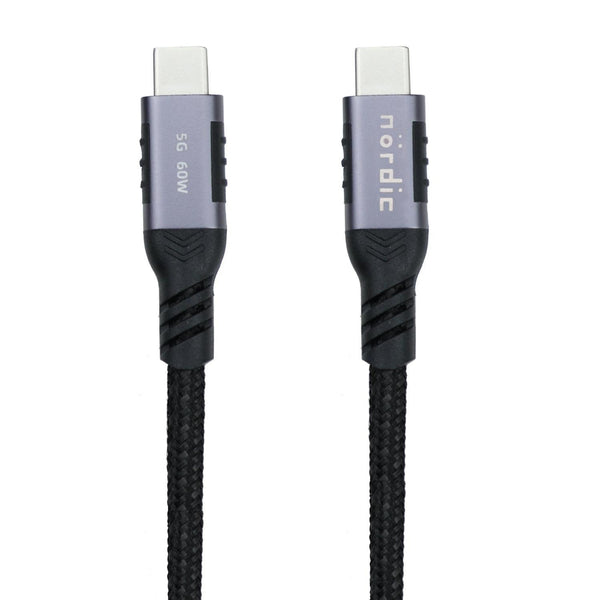 NÖRDIC 1,5m USB3.2 Gen1 USB-C till C nylonflätad kabel snabbladdning 3A 5Gbps Power Delivery PD 60W