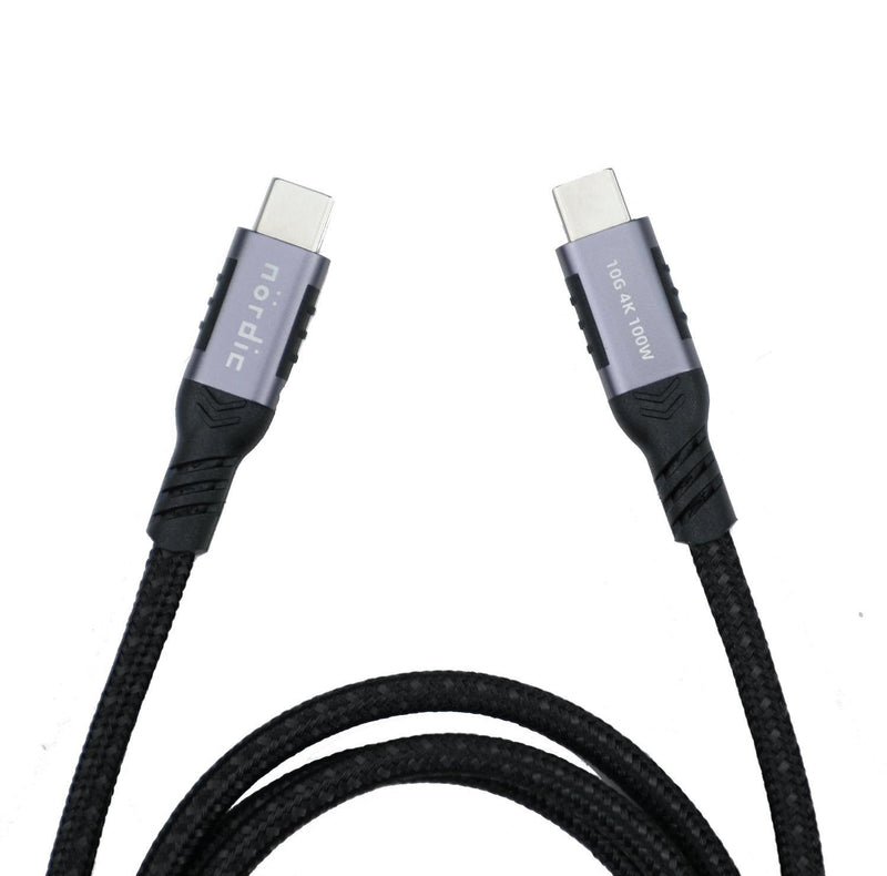 NÖRDIC 1,5m USB3.2 Gen2 SuperSpeed USB 10Gbps USB-C till C nylonflätad kabel med Power Delivery 100W, 4K60Hz video och Emarker