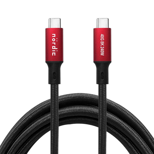 NÖRDIC 1,5m USB4 USB-C till C nylonflätad kabel PD3.1 240W 40G 8K60Hz 4K144Hz röd