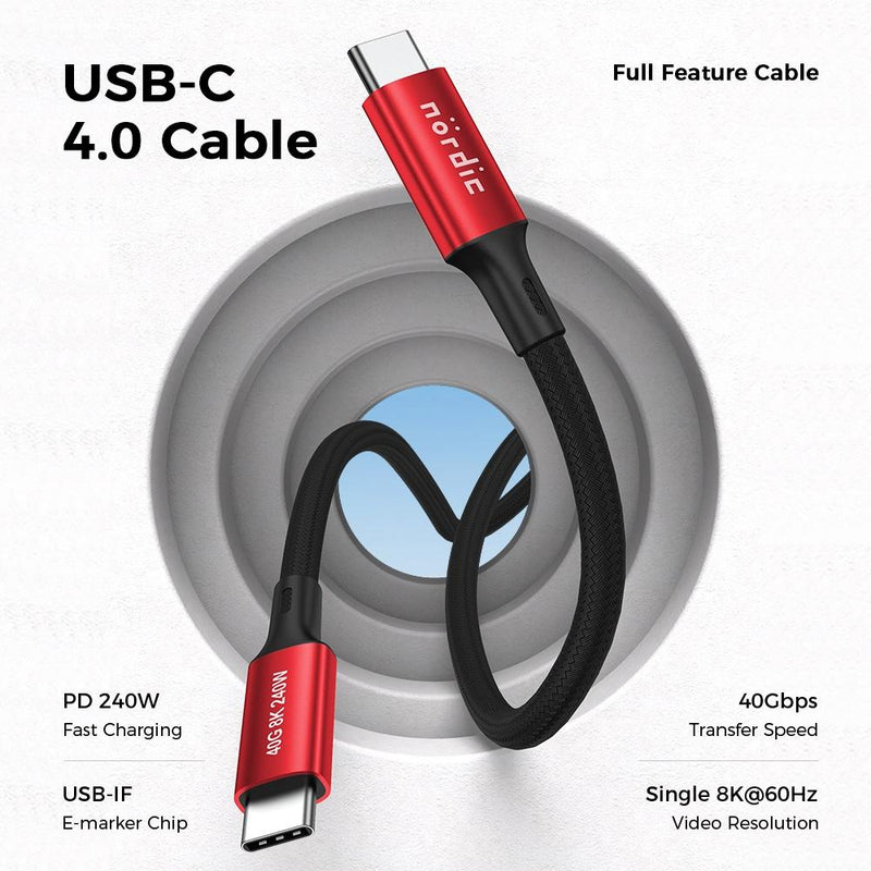 NÖRDIC 1,5m USB4 USB-C till C nylonflätad kabel PD3.1 240W 40G 8K60Hz 4K144Hz röd