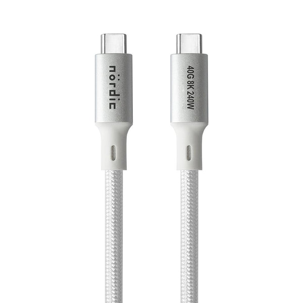 NÖRDIC 1.5m USB4 USB-C till C nylonflätad kabel PD3.1 med 240W snabbladdning 40G 8K60Hz 4K120Hz 5K60Hz 2x4K60Hz Emarker