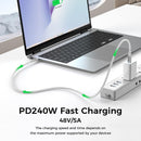 NÖRDIC 1.5m USB4 USB-C till C nylonflätad kabel PD3.1 med 240W snabbladdning 40G 8K60Hz 4K120Hz 5K60Hz 2x4K60Hz Emarker