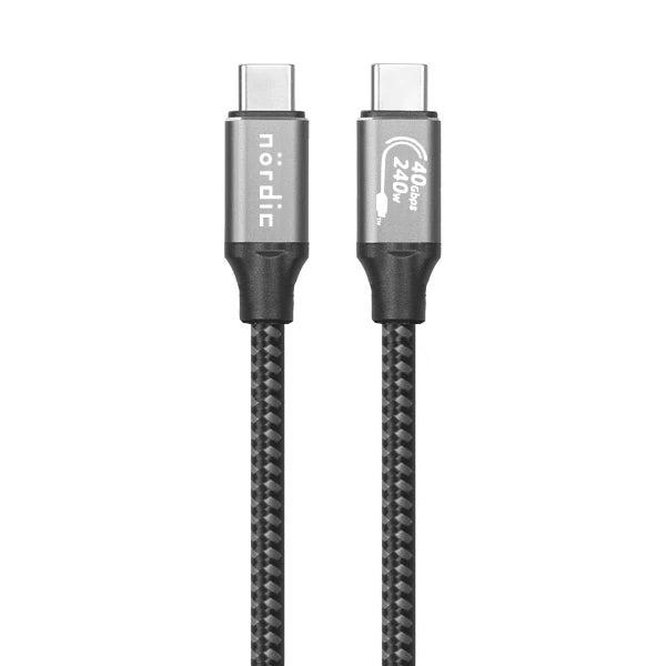 NÖRDIC 1,5m USB4 USB-C till C nylonflätad kabel PD3.1 med 240W snabbladdning 40G 8K60Hz 4K120Hz 5K60Hz 2x4K60Hz med Emarker kompatibel med Thunderbolt 4 och 3