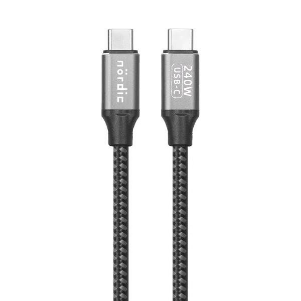 NÖRDIC 1,5m USB-C till C nylonflätad kabel snabbladdning med PD3.1 240W 48V 5A med Emarker