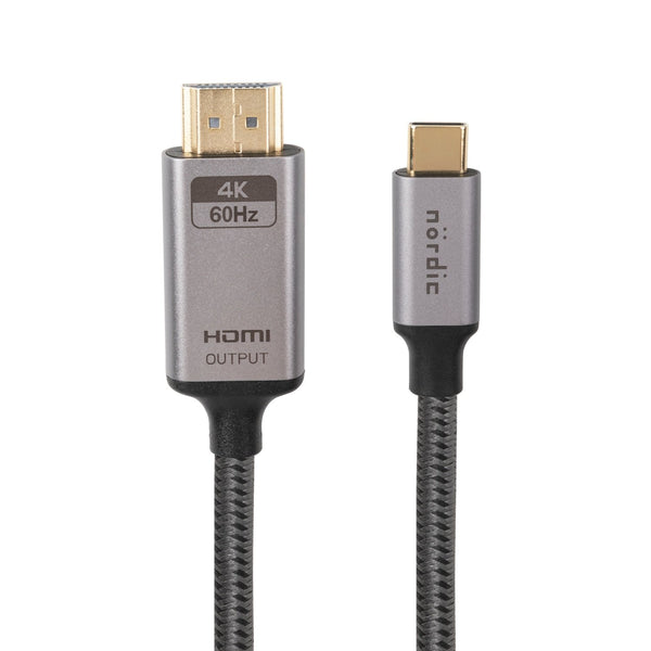 NÖRDIC 1,5m USBC till HDMI 4K 60Hz nylonflätad kabel space grey stöd för HDCP1.4 och 2.2