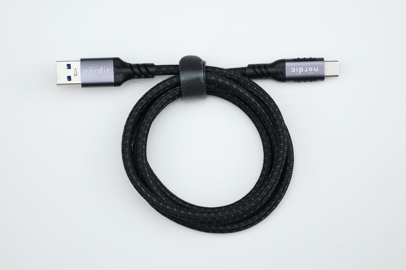 NÖRDIC 1m USB3.2 Gen1 USB-C till A nylonflätad kabel snabbladdning 3A 5Gbps Power Delivery PD 60W