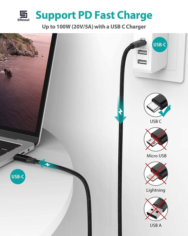 NÖRDIC 1m USB3.2 Gen2 SuperSpeed USB 10Gbps USB-C till C Nylonflätad kabel med Power Delivery 100W, 4K60Hz video och Emarker