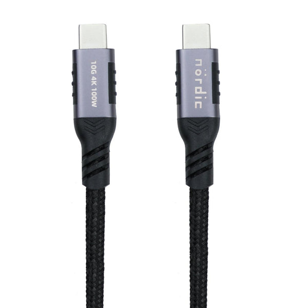 NÖRDIC 1m USB3.2 Gen2 SuperSpeed USB 10Gbps USB-C till C nylonflätad kabel med Power Delivery 100W, 4K60Hz video och Emarker