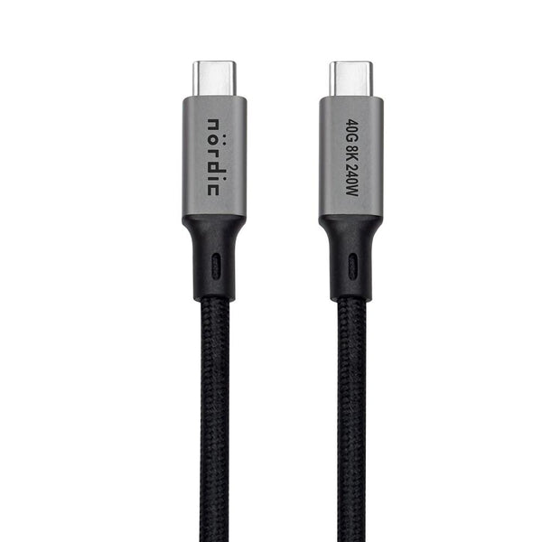 NÖRDIC 1m USB4 USB-C till C nylonflätad kabel PD3.1 240W 40G 8K60Hz 4K144Hz grå