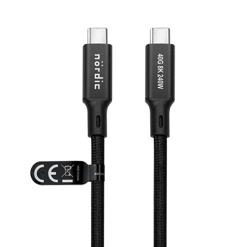 NÖRDIC 1m USB4 USB-C till C nylonflätad kabel PD3.1 240W 40G 8K60Hz 4K144Hz svart