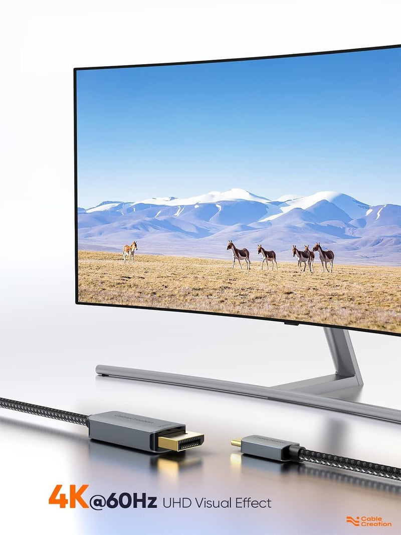 NÖRDIC 1m USBC till Displayport kabel UHD 4K 60Hz 21,6Gbps DP Alt Mode 1.2 HDCP Aluminium kontakter Space Grey