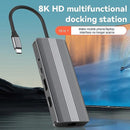 NÖRDIC 1 till 10 USB-C dockningsstation 1xHDMI 8K30Hz 1XHDMI 4K60Hz 2xUSB3.0, 1xUSB-C, 1xRJ45 GigaLan, 1xPD 87W, 1xSD & 1xMicroSD 1xAux stereo