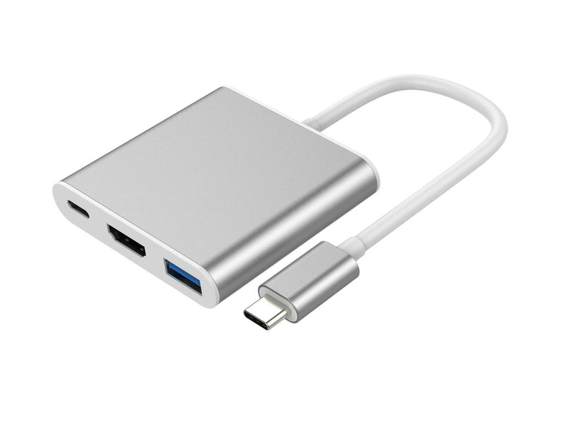 NÖRDIC 1 till 3 Dockningstation USBC till HDMI 4K 30Hz USB C Power Delivery 60W och USB A 3.1 5Gbps Silver