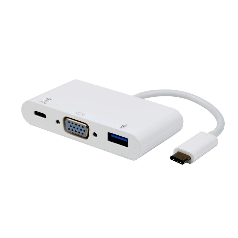 NÖRDIC 1 till 3 USB C Dockningsstation med 1x VGA 1920x1200 i 60Hz,1xUSB C 100W PD snabbladdning och 5Gbps data överföringshastighet, 1xUSB 3.1