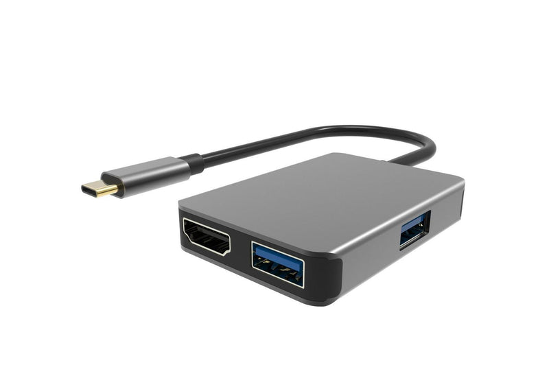 NÖRDIC 1 till 4 USB C Dockningsstation 1xHDMI 4K 30Hz 1xUSB C 60W PD 2xUSB3.1 5Gbps Aluminium Space Grey