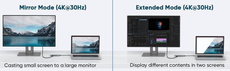 NÖRDIC 1 till 6 USB C Aluminium Dockningsstation 1xHDMI 4K 30Hz 2xUSB-A 3.1 5Gbps 1x USB C PD87W 1xSD/TF kortläsare