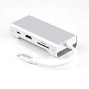 NÖRDIC 1 till 7 USB C Aluminium Dockningsstation 1xHDMI 4K 30Hz 1xRJ45 Giga Ethernet 2xUSB 3,1 5Gbp 1x USB C PD87W 1xSD/TF kortläsare silver