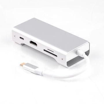 NÖRDIC 1 till 7 USB C Aluminium Dockningsstation 1xHDMI 4K 30Hz 1xRJ45 Giga Ethernet 2xUSB 3,1 5Gbp 1x USB C PD87W 1xSD/TF kortläsare silver