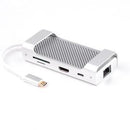 NÖRDIC 1 till 7 USB C Aluminium Dockningsstation 1xHDMI 4K 30Hz 1xRJ45 Giga Ethernet 2xUSB 3,1 5Gbp 1x USB C PD87W 1xSD/TF kortläsare silver