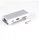 NÖRDIC 1 till 8 USB C Aluminium Dockningsstation 1xHDMI 4K 30Hz 1xVGA 1080p 3xUSB 3,1 5Gbp 1x USB C PD87W 1xSD/TF kortläsare silver