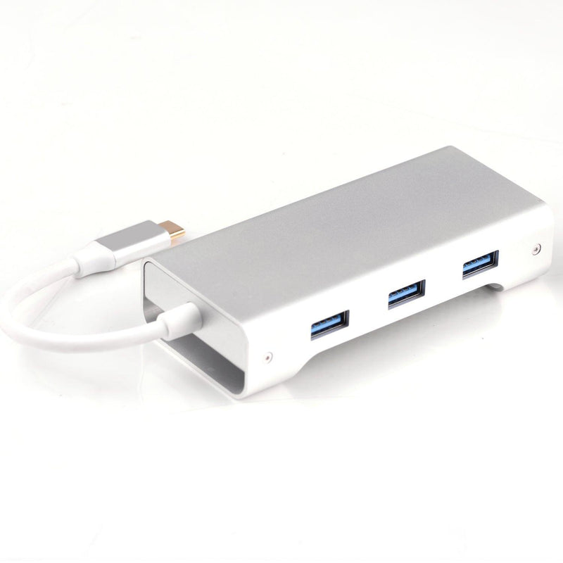 NÖRDIC 1 till 8 USB C Aluminium Dockningsstation 1xHDMI 4K 30Hz 1xVGA 1080p 3xUSB 3,1 5Gbp 1x USB C PD87W 1xSD/TF kortläsare silver