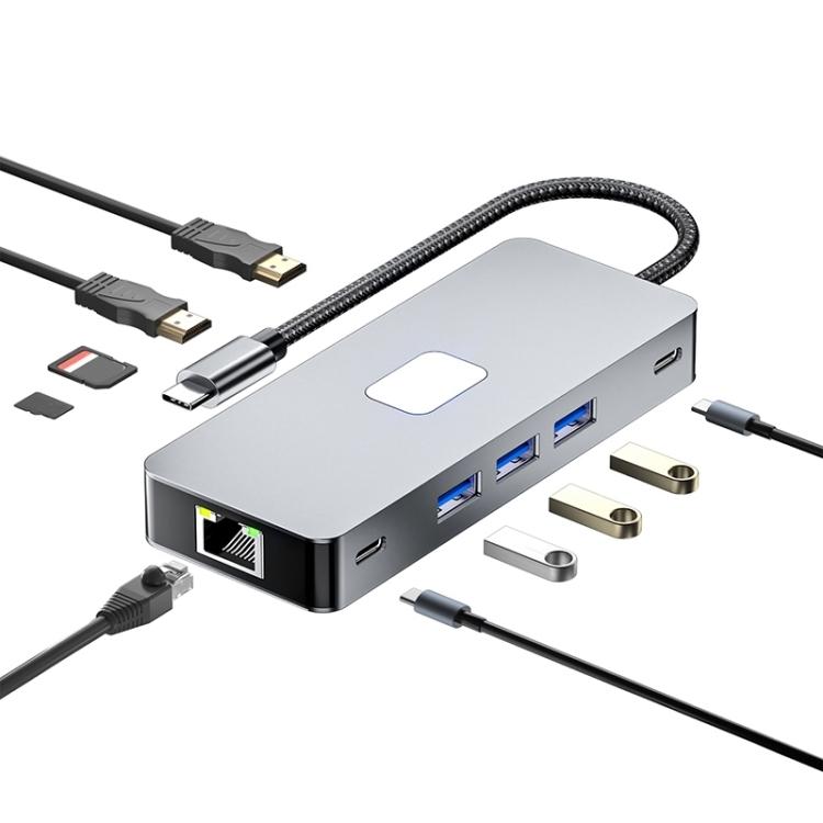 NÖRDIC 1 till 10 USB-C dockningsstation 2xHDMI 4K60Hz 3xUSB3.0, 1xUSB-C, 1xRJ45 GigaLan, 1xPD100W, 1xSD & 1xMicroSD