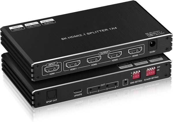 NÖRDIC 1 till 4 HDMI 2.1 Splitter 8K 60Hz 4K120Hz VRR Free-/G-Sync CEC, S/PDIF Extractor